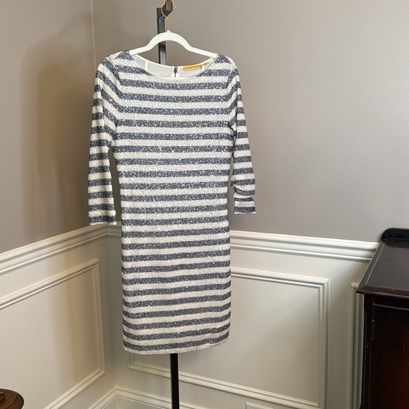 Alice + Olivia navy and white sequin dress size 10 - Picture 1 of 8